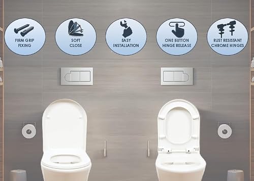 Detalle de AQUALONA Premium Thermoplastic D-Shape Toilet Seat with Soft Close Hinges