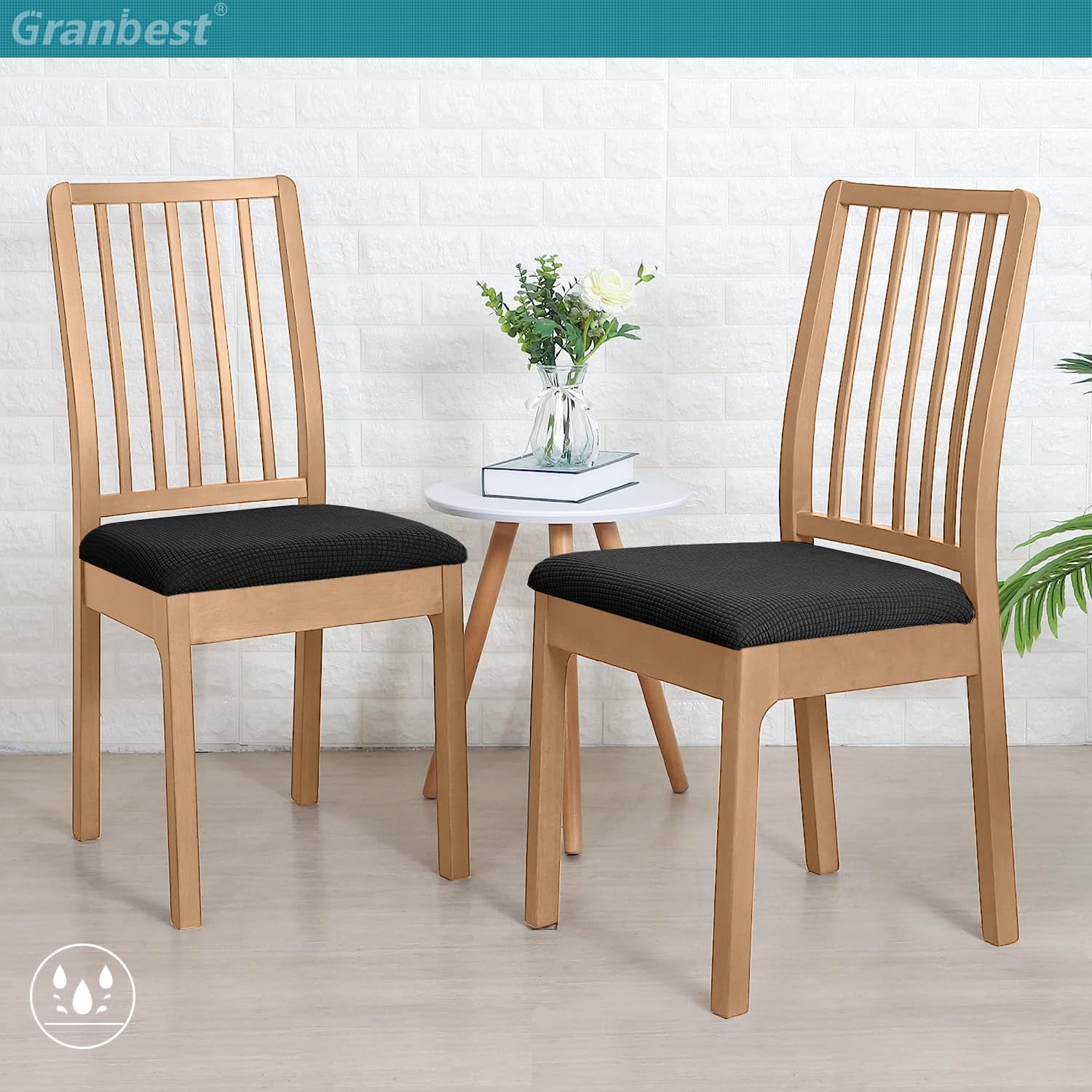 Detalle 2 de Granbest set van 6 elastische eetkamerstoelhoezen, waterbestendig, camel