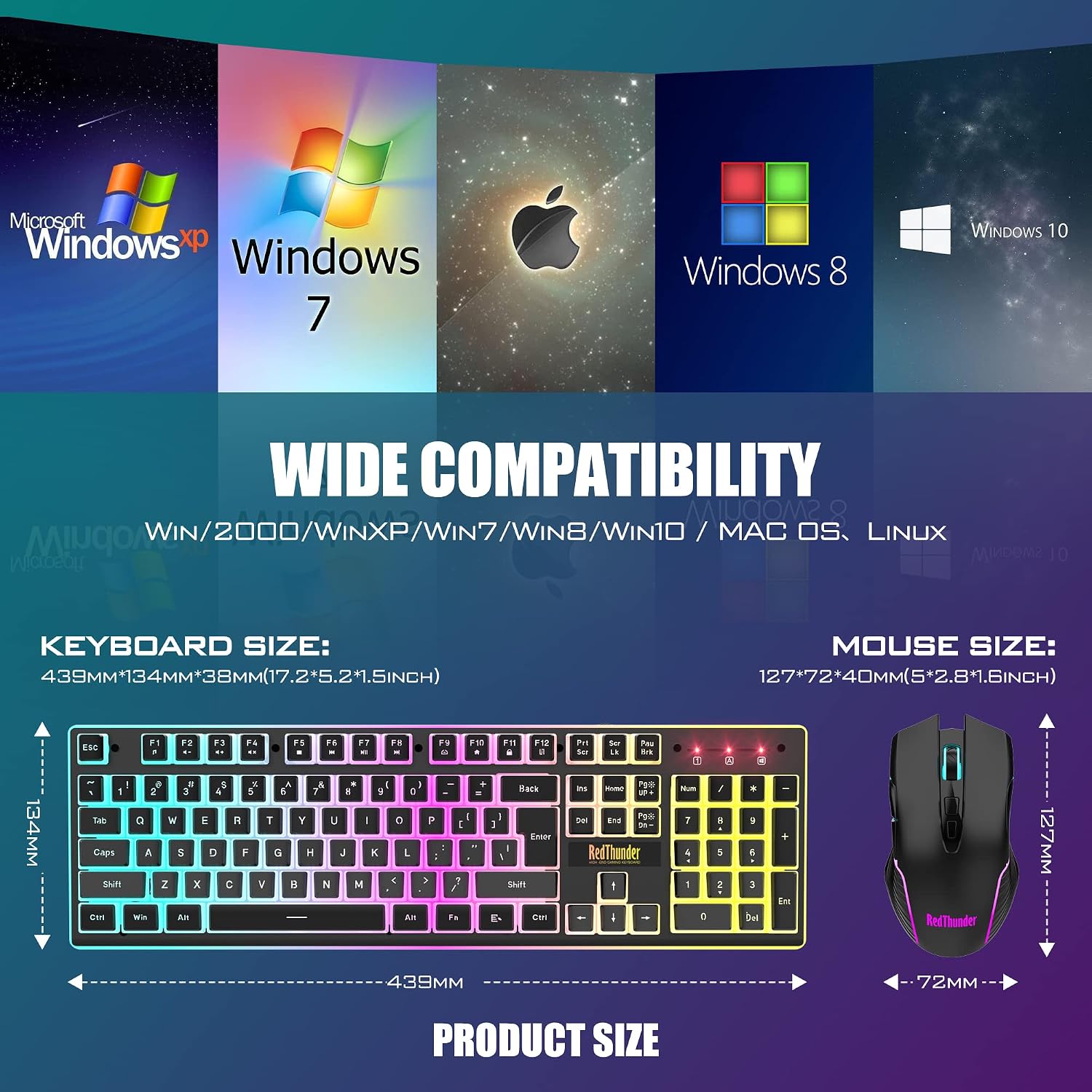 Detalle 2 de RedThunder wireless gaming keyboard and mouse combo, 3800mAh
