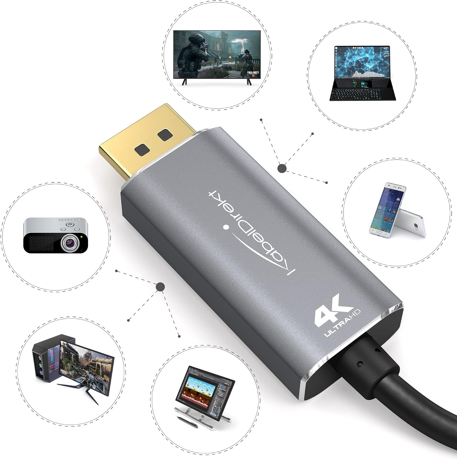 Thumbnail 2 de KabelDirekt Adattatore e cavo USB-C a DisplayPort 2 m: 4K a 60 Hz per portatili e dispositivi USB‑C