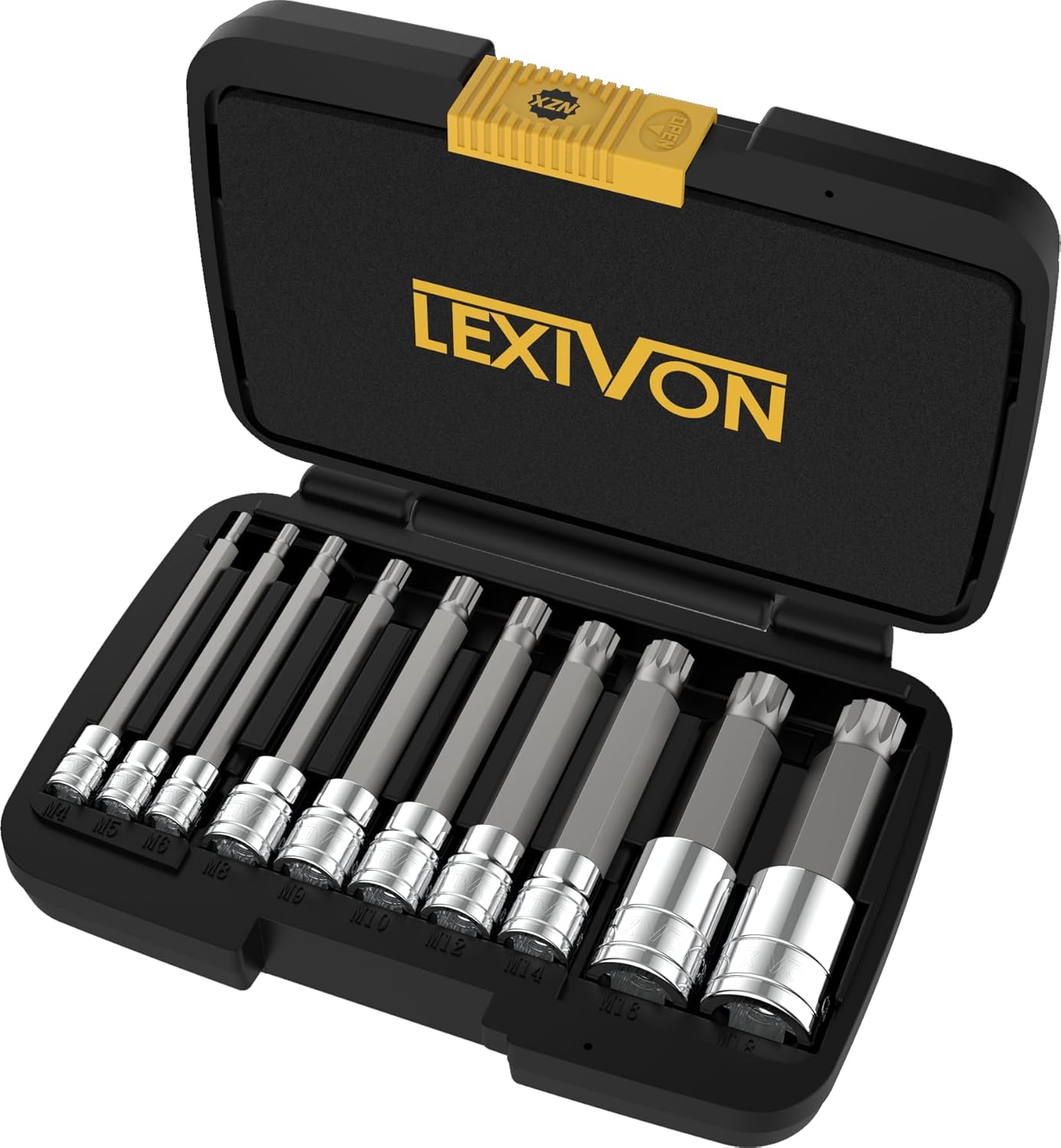 Thumbnail 2 de LEXIVON XZN Triple Square Spline Bit Socket Set (Extra Long 4-Inch) – 10-Piece M4–M18, S2 Alloy Steel, LX-145L case
