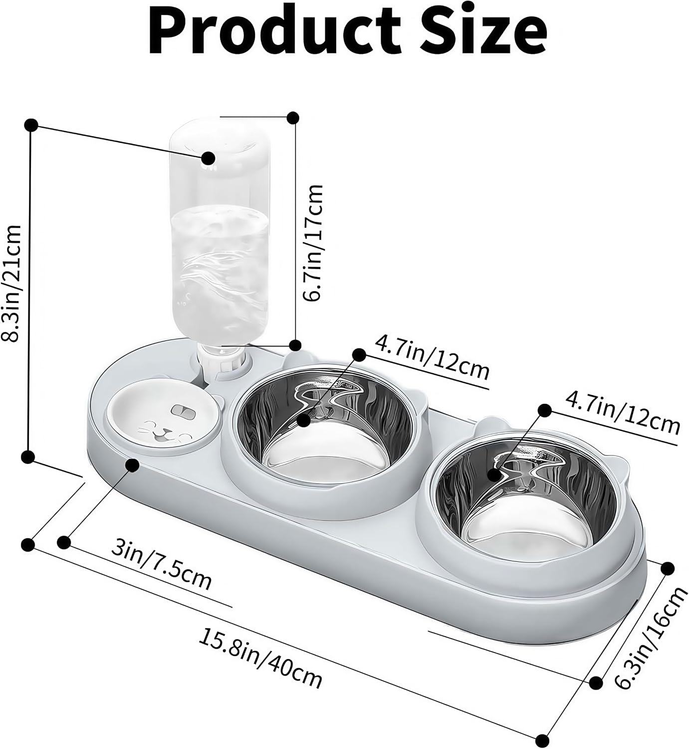 Detalle de Marchul 3-in-1 Katzennapf Set: Futter-, Wasser- und Wasserspender-Schalen mit 15° Neigung