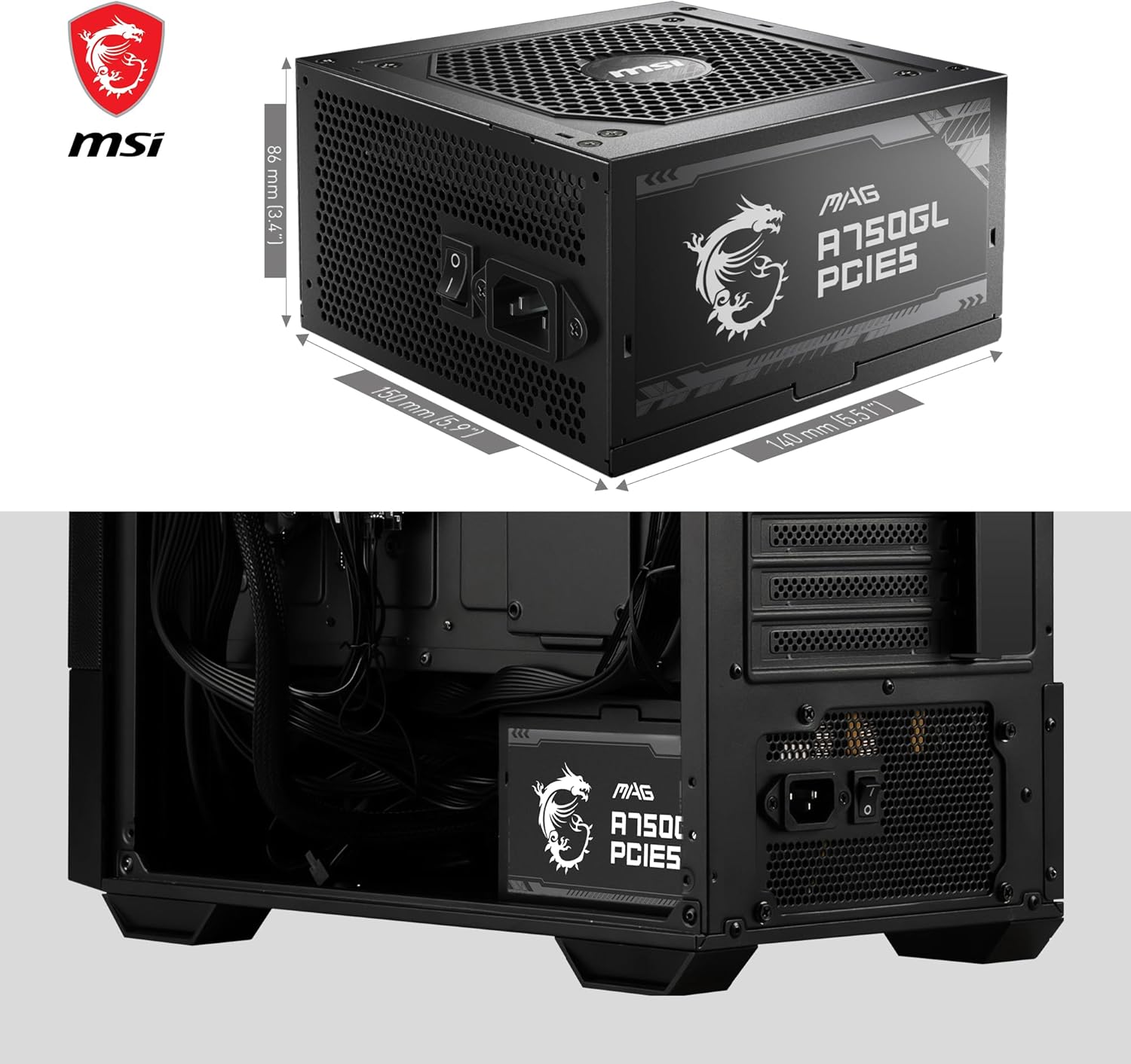 Thumbnail 5 de MSI MAG A750GL: PSU ATX 3.0 da 750W con PCIe 5.0 e modularità completa
