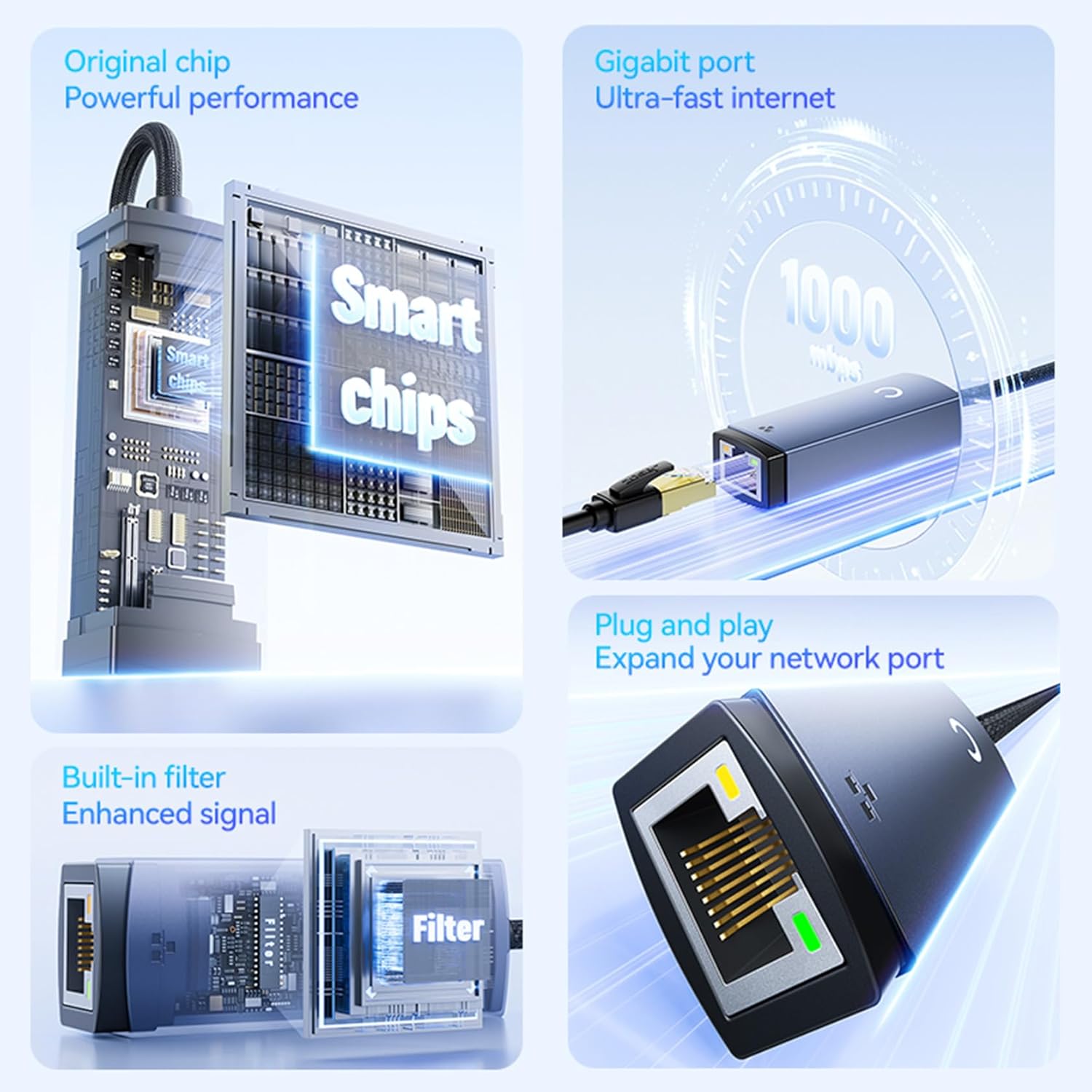 Detalle de DiamondTiger USB-C to Ethernet Adapter: 1000Mbps Gigabit LAN for Thunderbolt 4/3 Macs & More