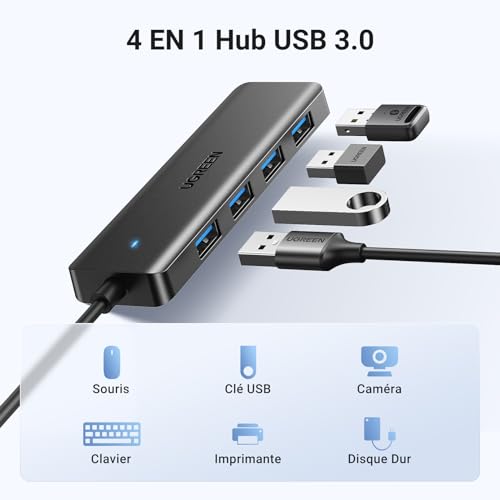 Detalle 2 de UGREEN Hub USB 3.0 à 4 ports – multiport ultra-fin (15 cm) USB-A vers USB-A