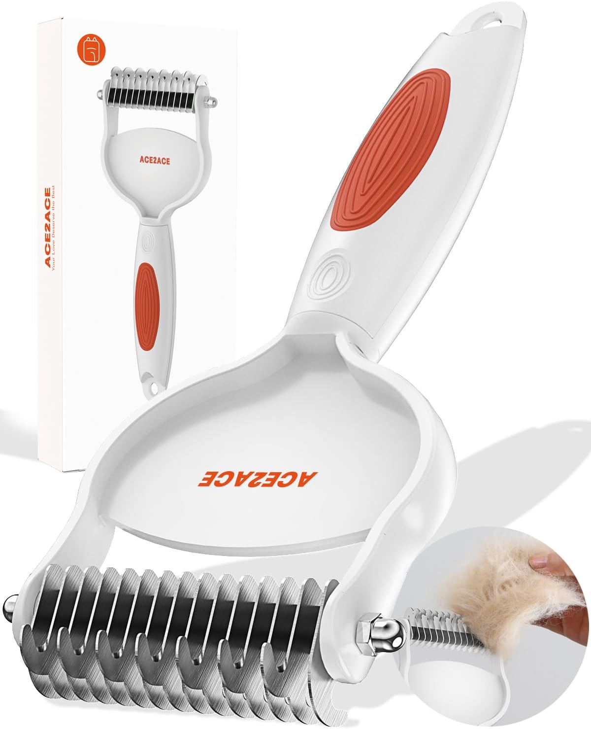 Detalle de ACE2ACE Pettine doppia faccia per sottopelo di cani e gatti, rastrello dematting arancione