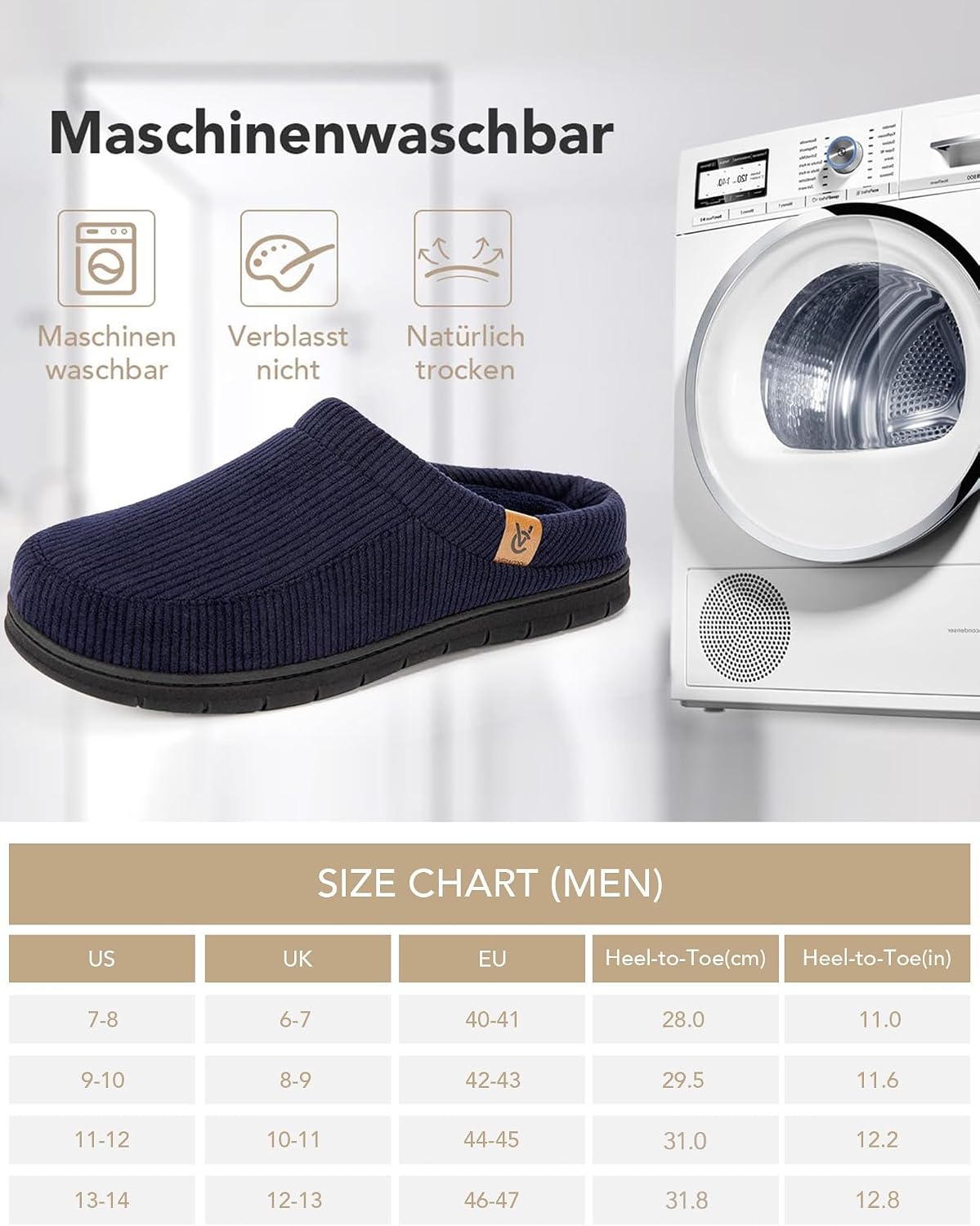 Thumbnail 6 de VeraCosy Herren Cord Mokassin Hausschuhe Memory Foam