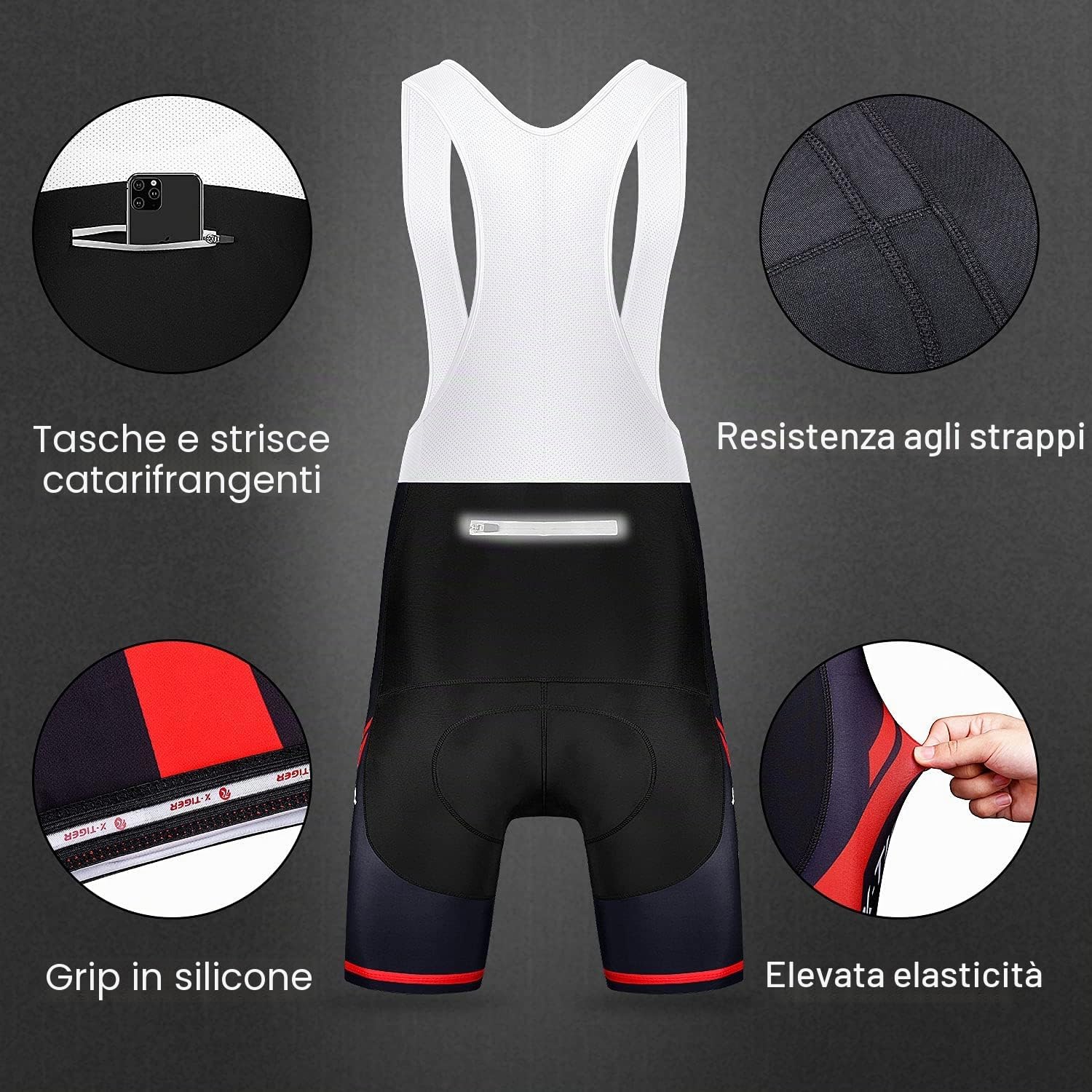 Detalle de X-TIGER Ciclismo Uomo 5D Gel Salopette: Pantaloncini Corti Imbottiti