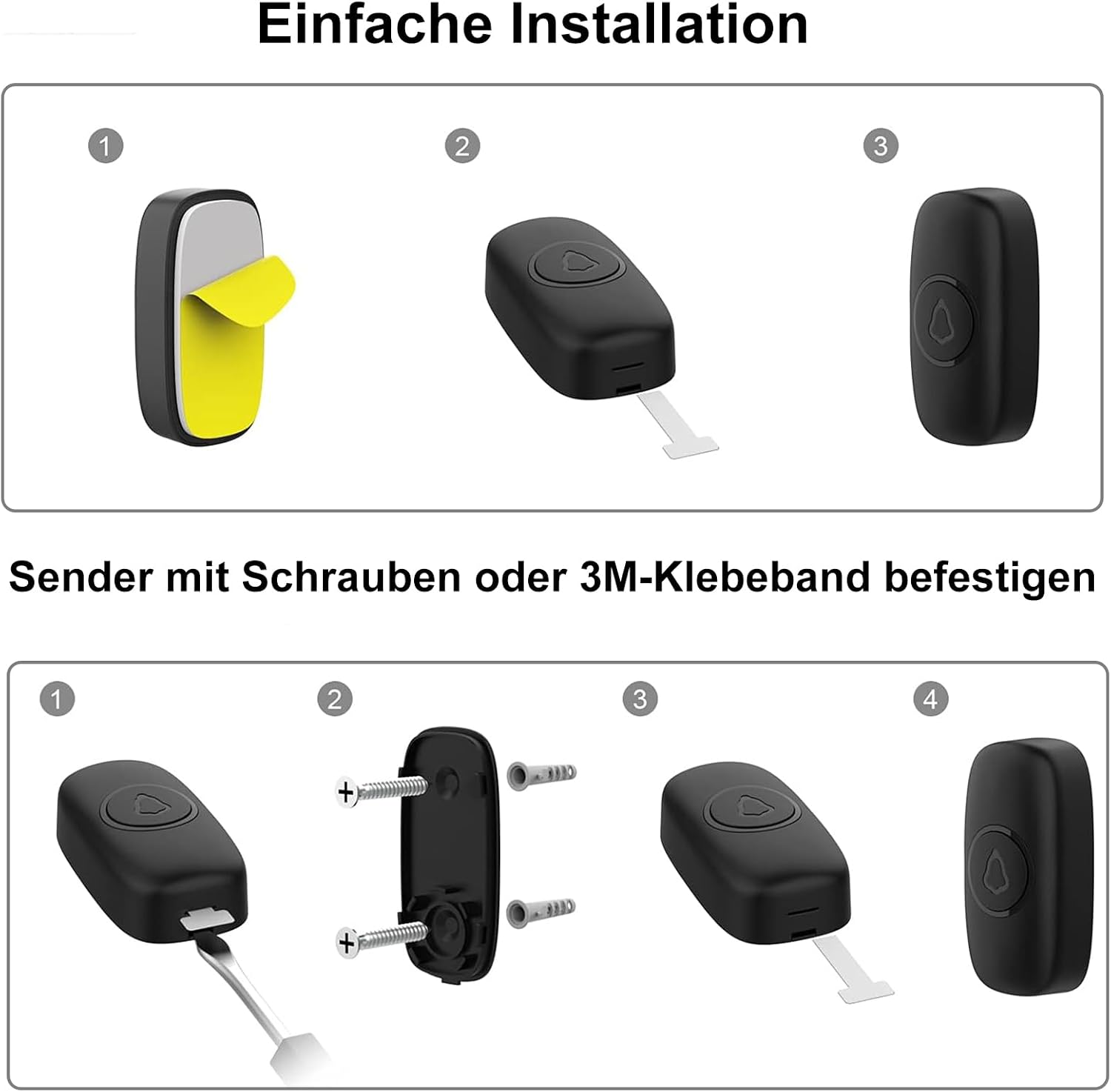 Detalle 2 de SECRUI Funkklingel Türgong Set – 1 Empfänger + 1 Sender, wasserdicht, kabellos, 58 Melodien, 120 dB, 300 m Reichweite