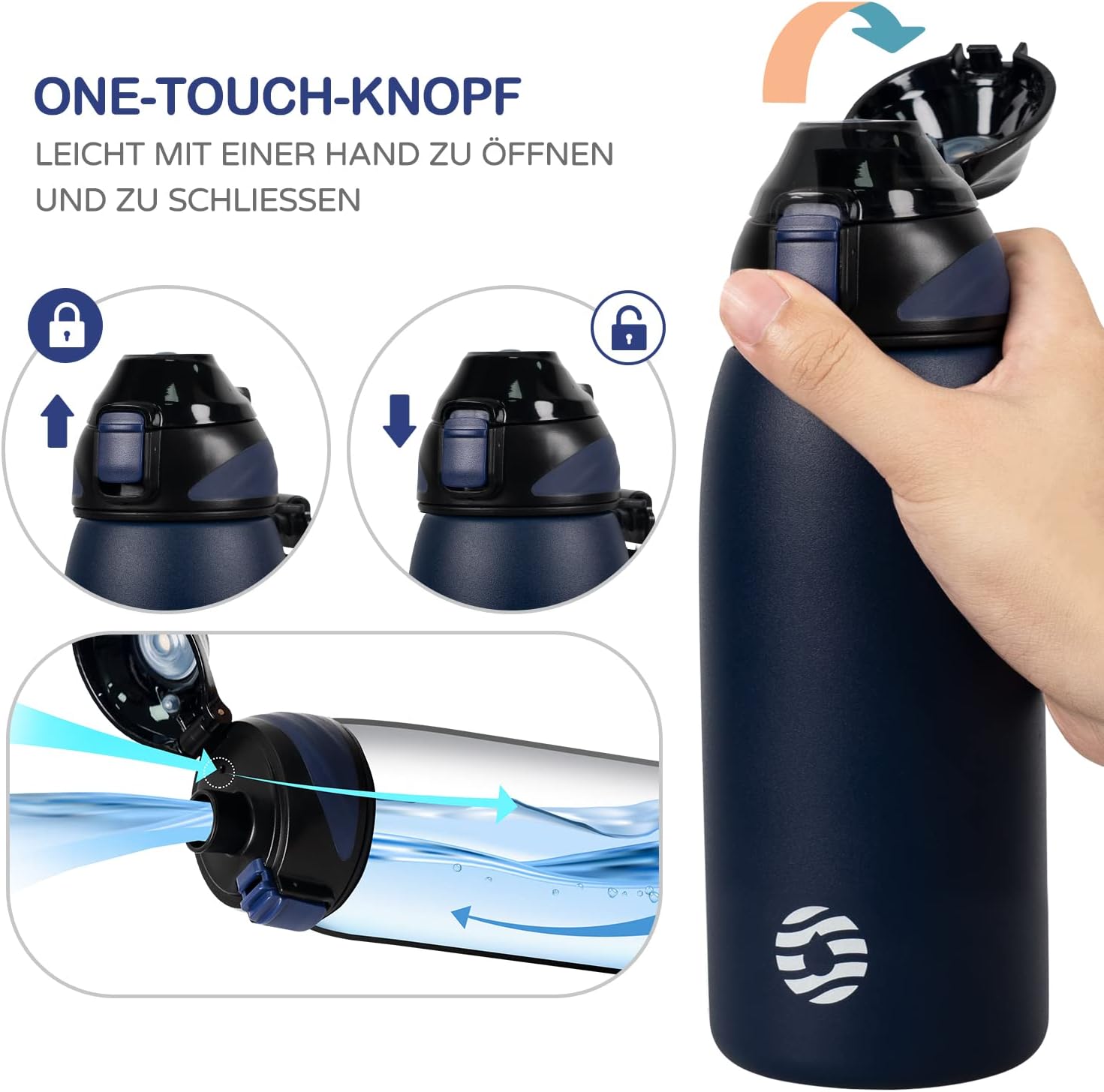 Detalle 2 de FJbottle Edelstahl Trinkflasche 1L – BPA-frei, auslaufsicher, doppelwandig isoliert