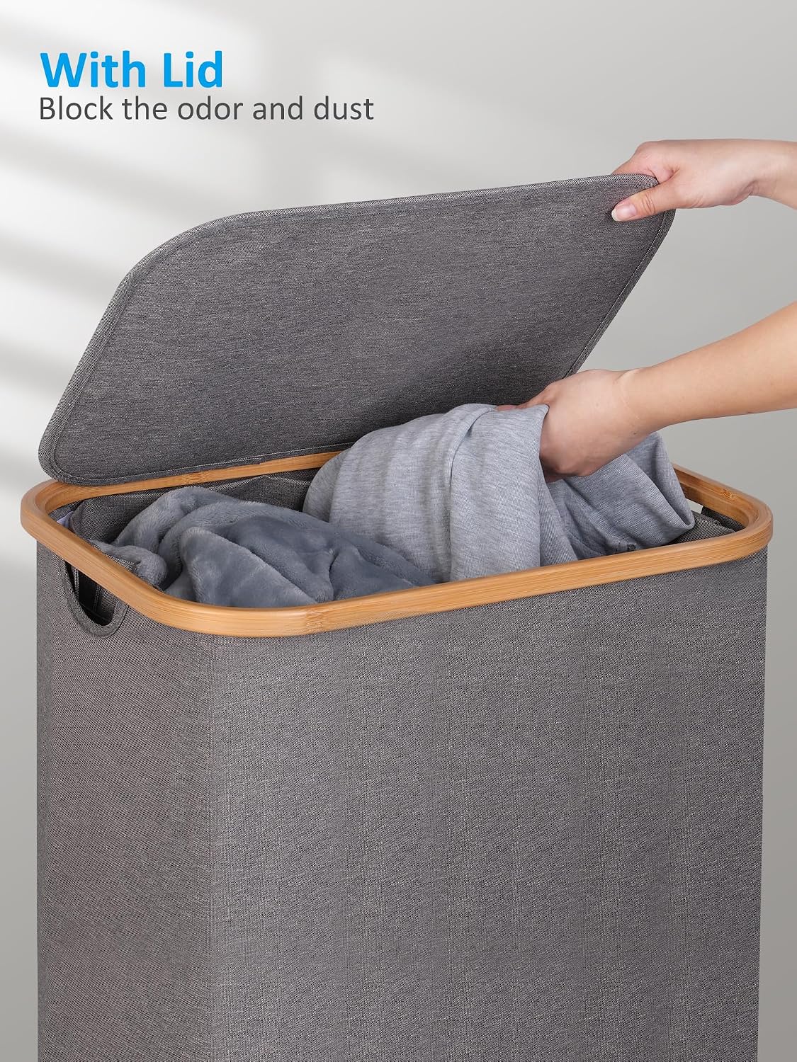 Detalle de efluky Wäschekorb mit Rollen 100L XL – Groß, langlebig & flexibel mit Deckel und herausnehmbarer Innentasche
