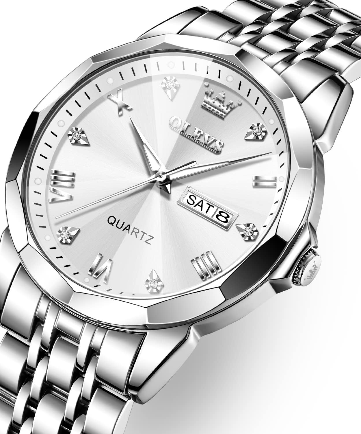 Detalle de OLEVS Herrenuhr Lederarmband Chronograph – Klassische Quarz-Uhr mit Datum und Leuchte