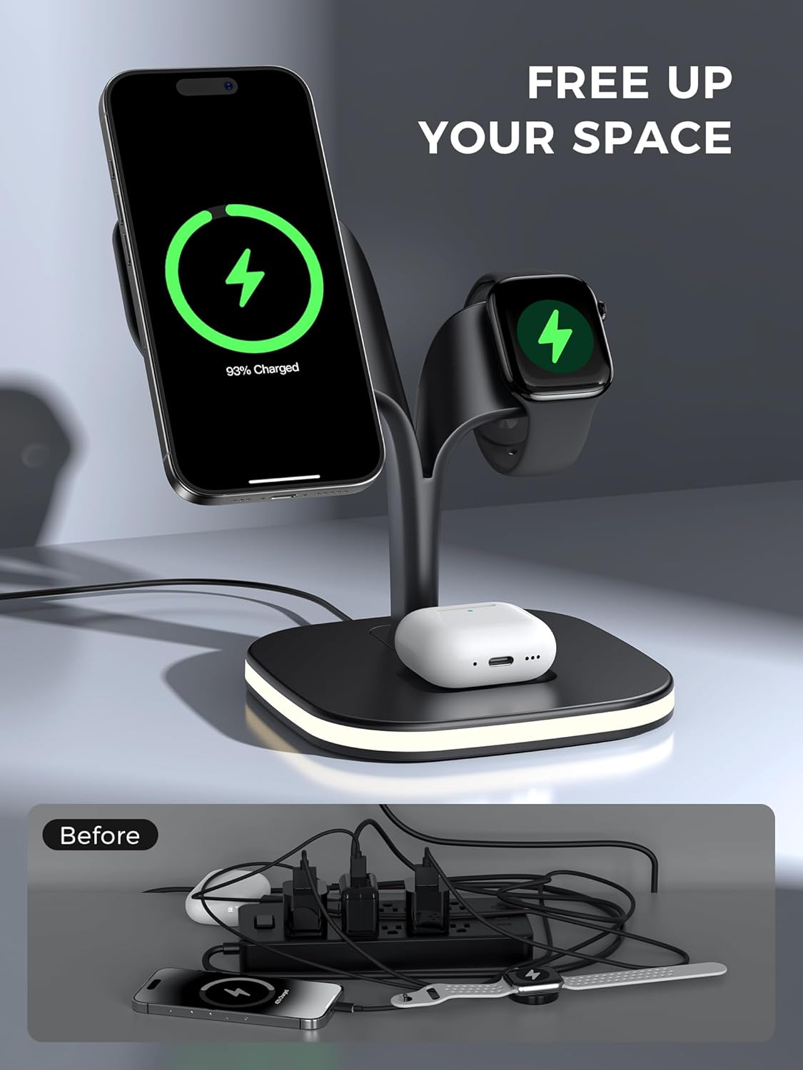 Detalle de HJCE Caricatore Wireless 3 in 1 MagSafe: stazione di ricarica per iPhone, Apple Watch e AirPods