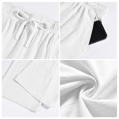 Detalle de Litthing Pantalones de Lino para Hombre: Jogging de Verano 95% Algodón 5% Lino con Cordón y Bolsillos