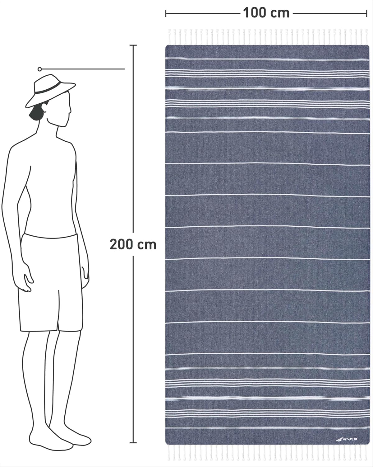 Thumbnail 3 de Fit-Flip Fouta Plage 100x200 Bleu Marine