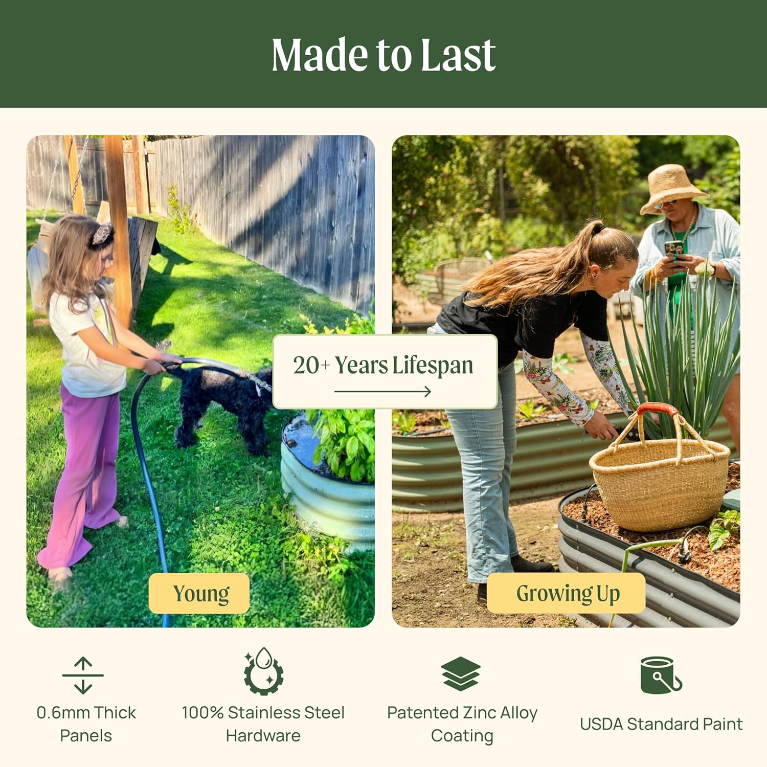 Detalle de Vego Garden Raised Garden Bed Kit (17" Tall, 10-in-1 Modular Metal Raised Beds) in Olive Green