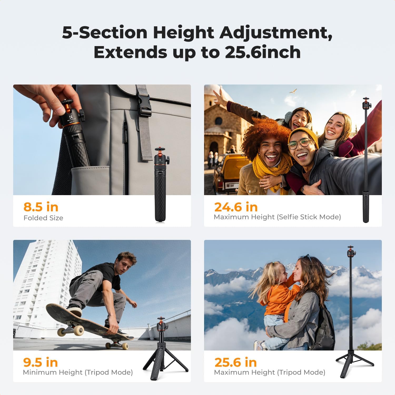 Thumbnail 6 de K&F CONCEPT MS71 Auto-Pop Open Selfie Stick: 3-in-1 Mini Tripod for Phones and Action Cameras