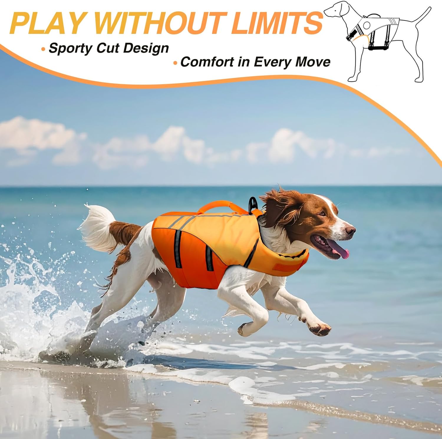 Detalle de VIVAGLORY Sports Style Dog Life Jacket – Lightweight Buoyancy Vest for Safe Swimming