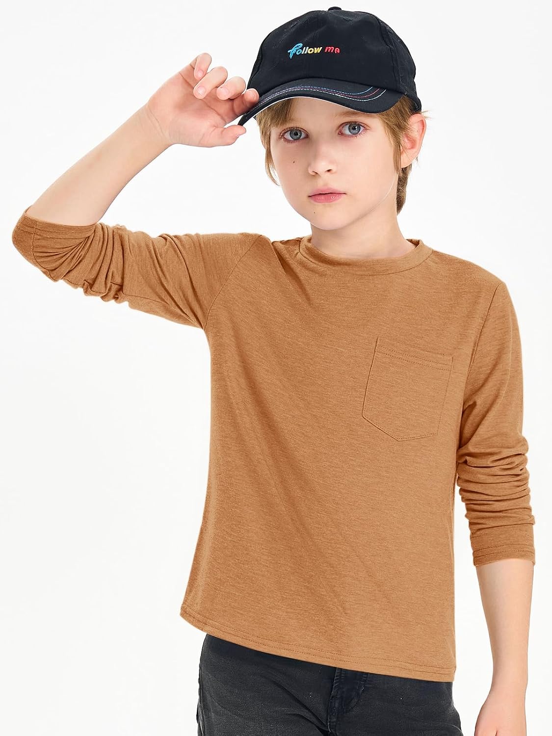 Thumbnail 1 de Haloumoning T-shirt met lange mouwen voor jongens, effen met borstzak
