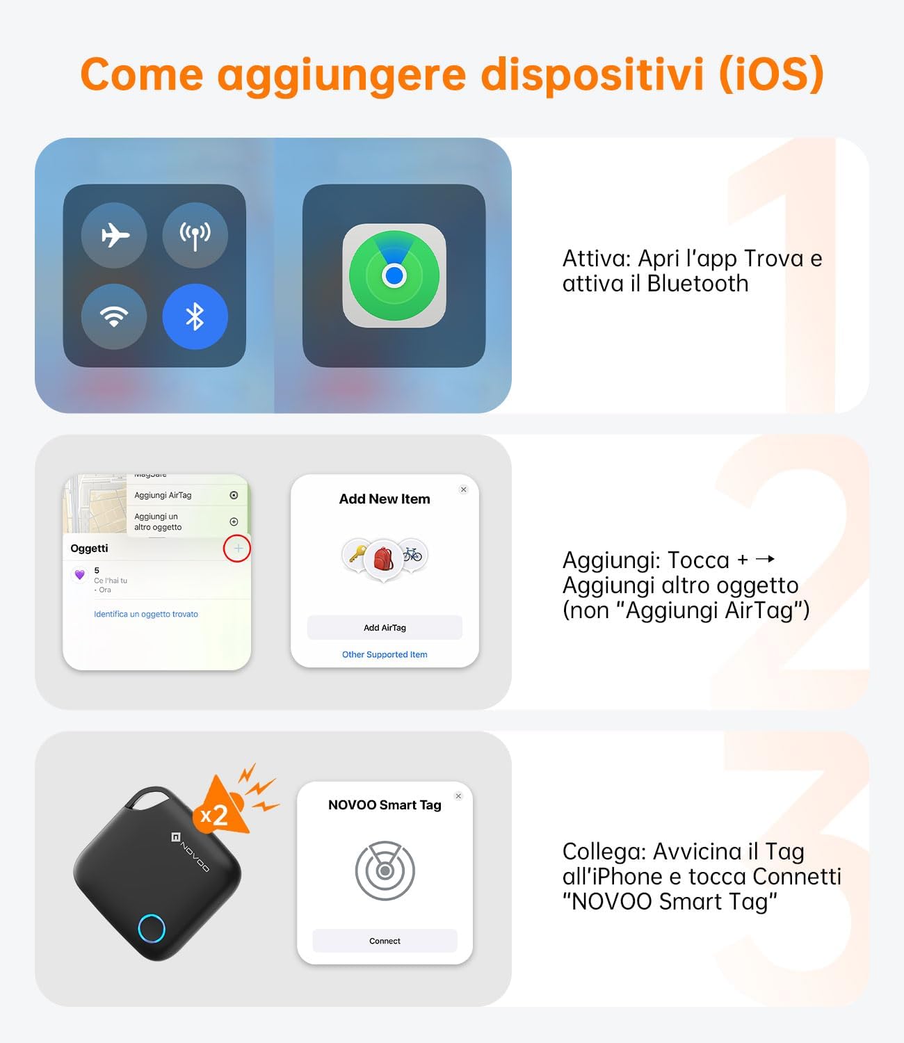 Thumbnail 6 de NOVOO Smart Tag con Apple Find My (Solo iOS) – 4 pezzi, allarme 80 dB, batteria sostituibile CR2032