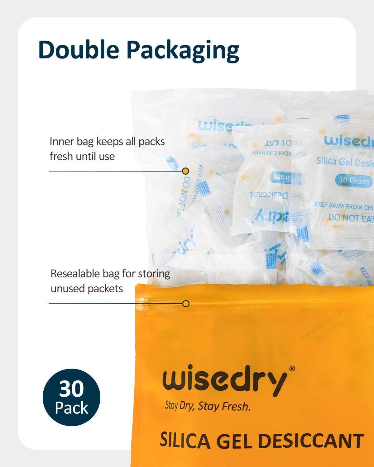 Thumbnail 4 de wisedry Silica Gel Sachets Bags 10 Gram x 30 Packs with Orange Beads Humidity Indicator