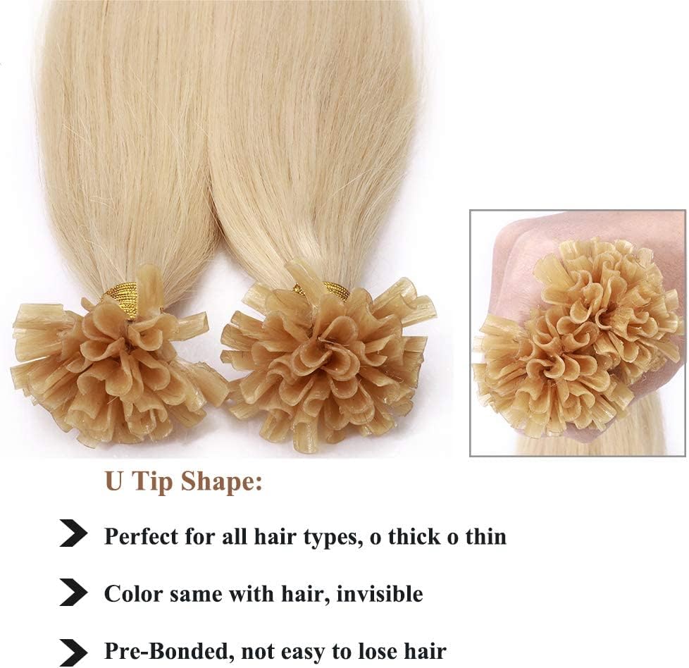 Detalle de SEGO Extensions Keratine Cheveux Naturel 1g × 50 Mèches – Extension à Chaud en Cheveux Humains, 60 cm, Blond Très Clair 613