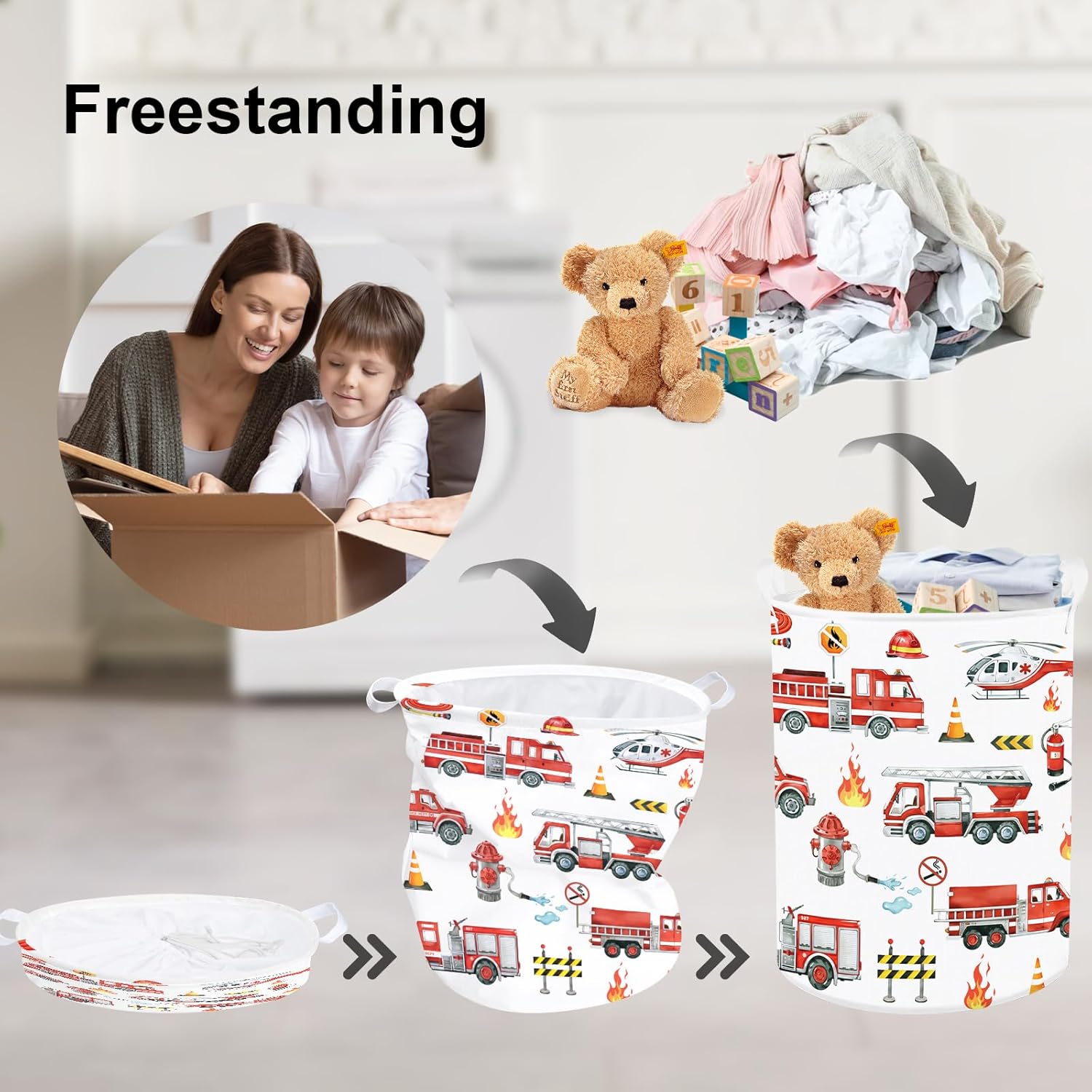 Thumbnail 2 de Clastyle Car Baby Laundry Hamper Collapsible Clothes Storage Basket (Fire Engine) 36 x 45 cm