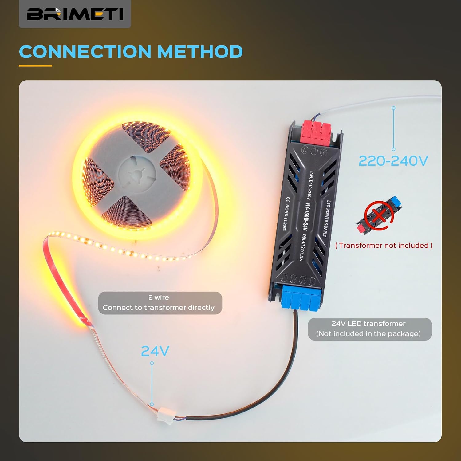 Detalle 2 de BRIMETI 5M LED Strip, 24V Warm White 3000K, 5mm Wide