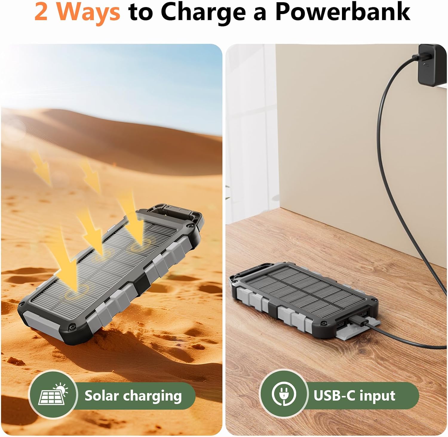 Detalle de WOWMVP Solar Power Bank 10000mAh with PD22.5W USB-C: Pragmatic Outdoor Power for Everyday Needs