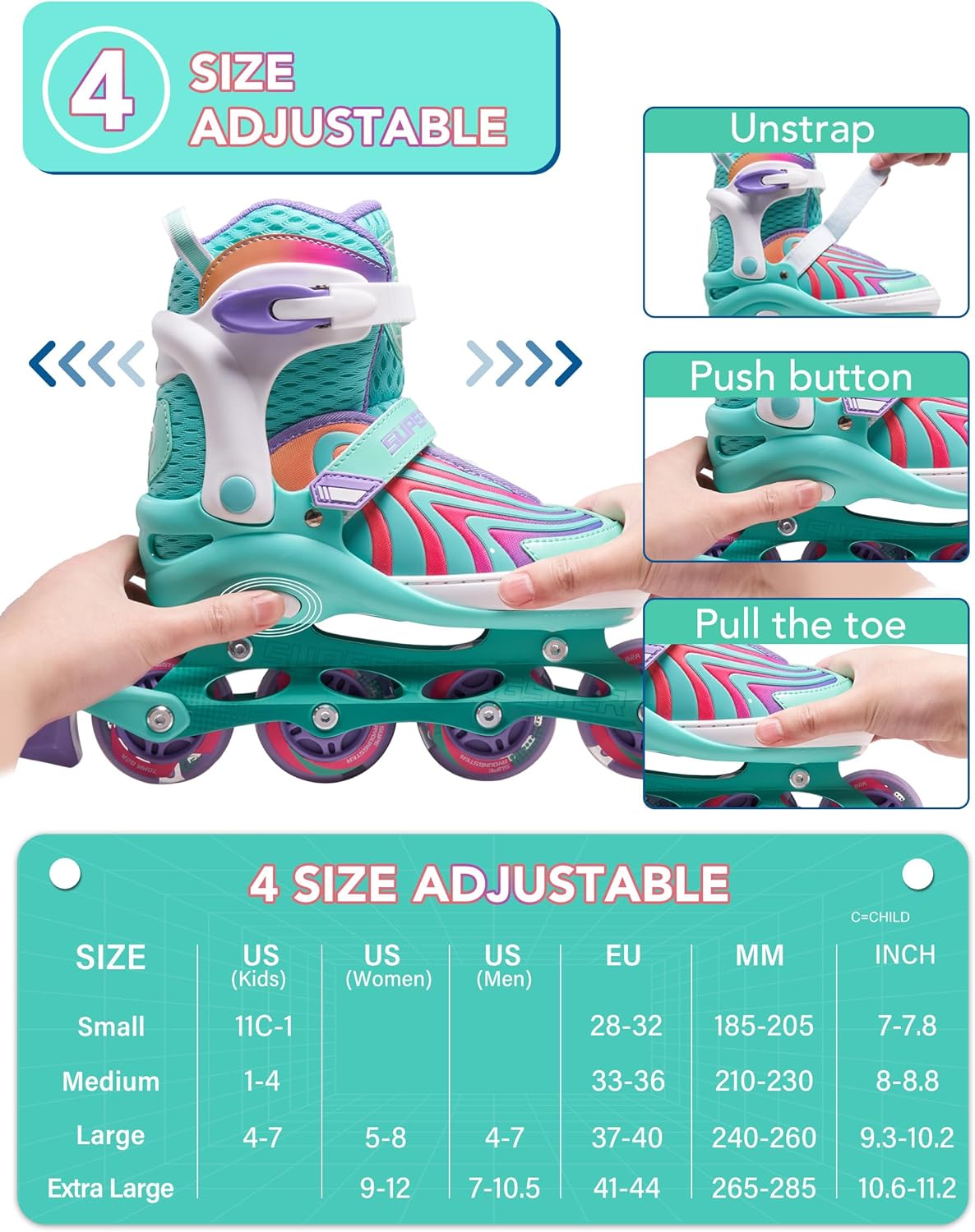 Thumbnail 4 de SUPER YOUNGSTER Adjustable Light Up Inline Skates for Kids (Ages 4-12)