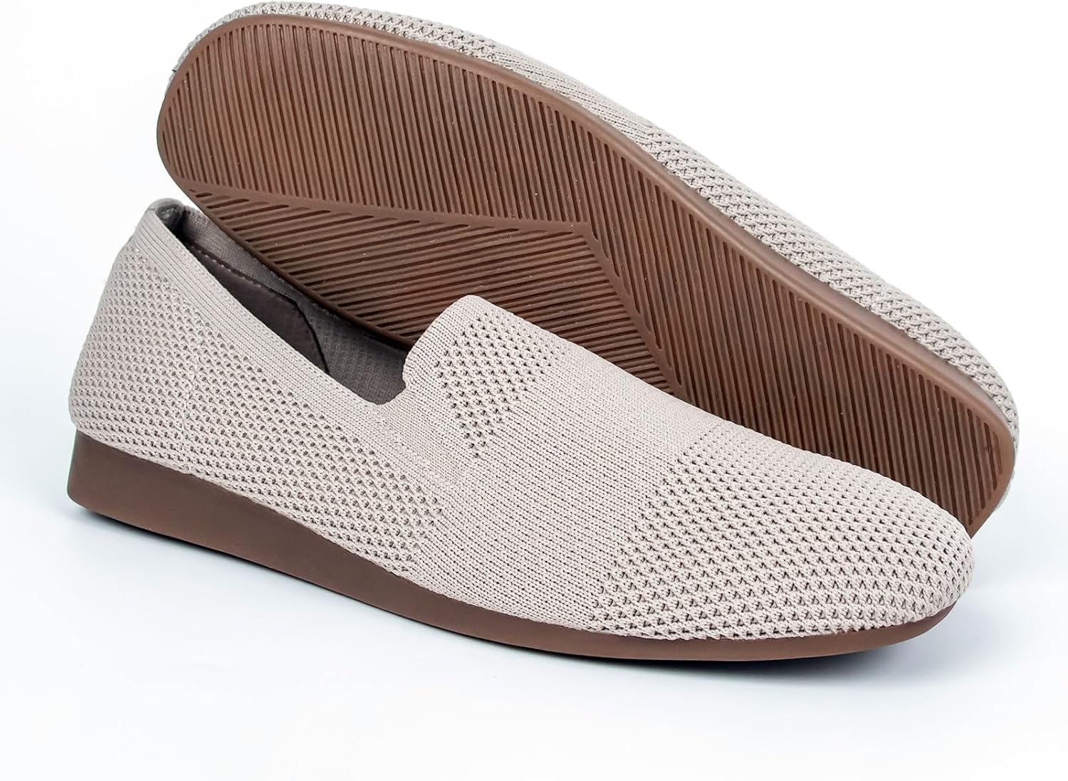 Detalle 2 de Puxowe Damen Ballerina Slip On Strick – bequeme Runde-Zehe Ballerinas aus atmungsaktivem Mesh-Strick