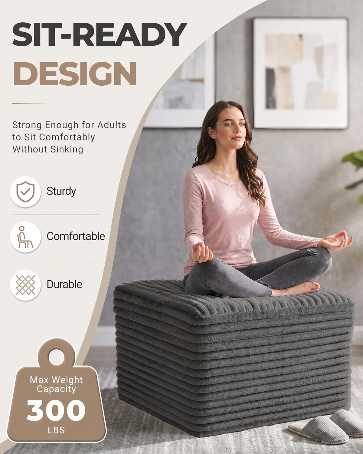 Thumbnail 2 de Fabulcozy 23.6in Corduroy Pouf Ottoman — Dual-Layer Comfort, No Assembly