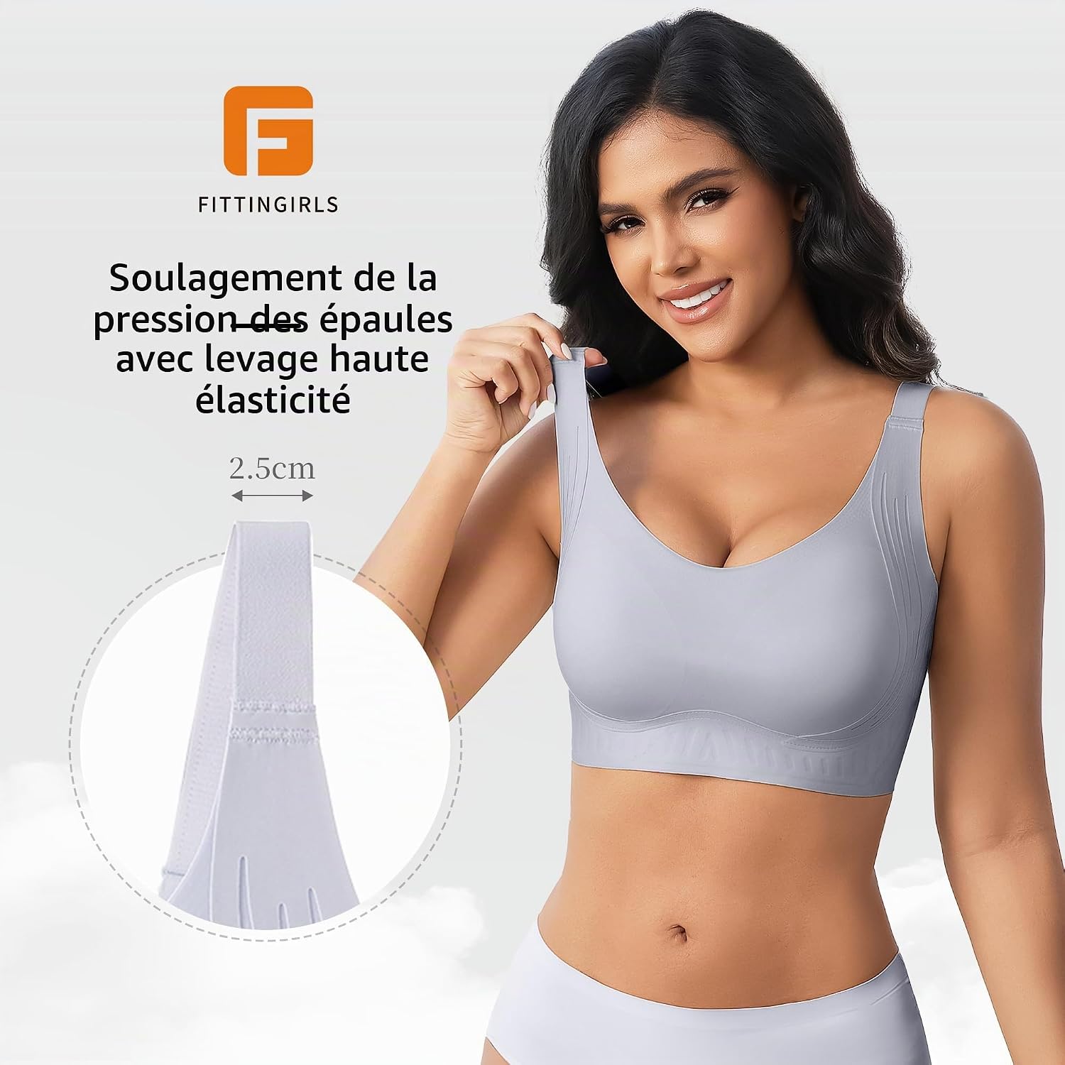 Detalle de Fittingirls draadloze beha met lifting, halfvaste cups en brede antislipbandjes