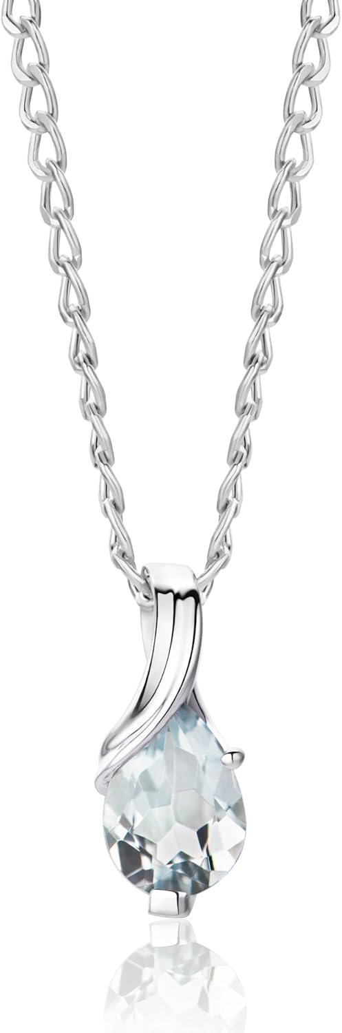 Detalle de Miore Collana Donna con Catena in Oro Bianco 9 Kt / 375 con Aquamarina e Catenina 45 cm