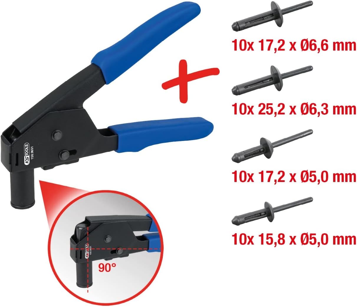 Thumbnail 1 de KS TOOLS 150.9650 – Pince à Riveter avec rivets et poignées bleues