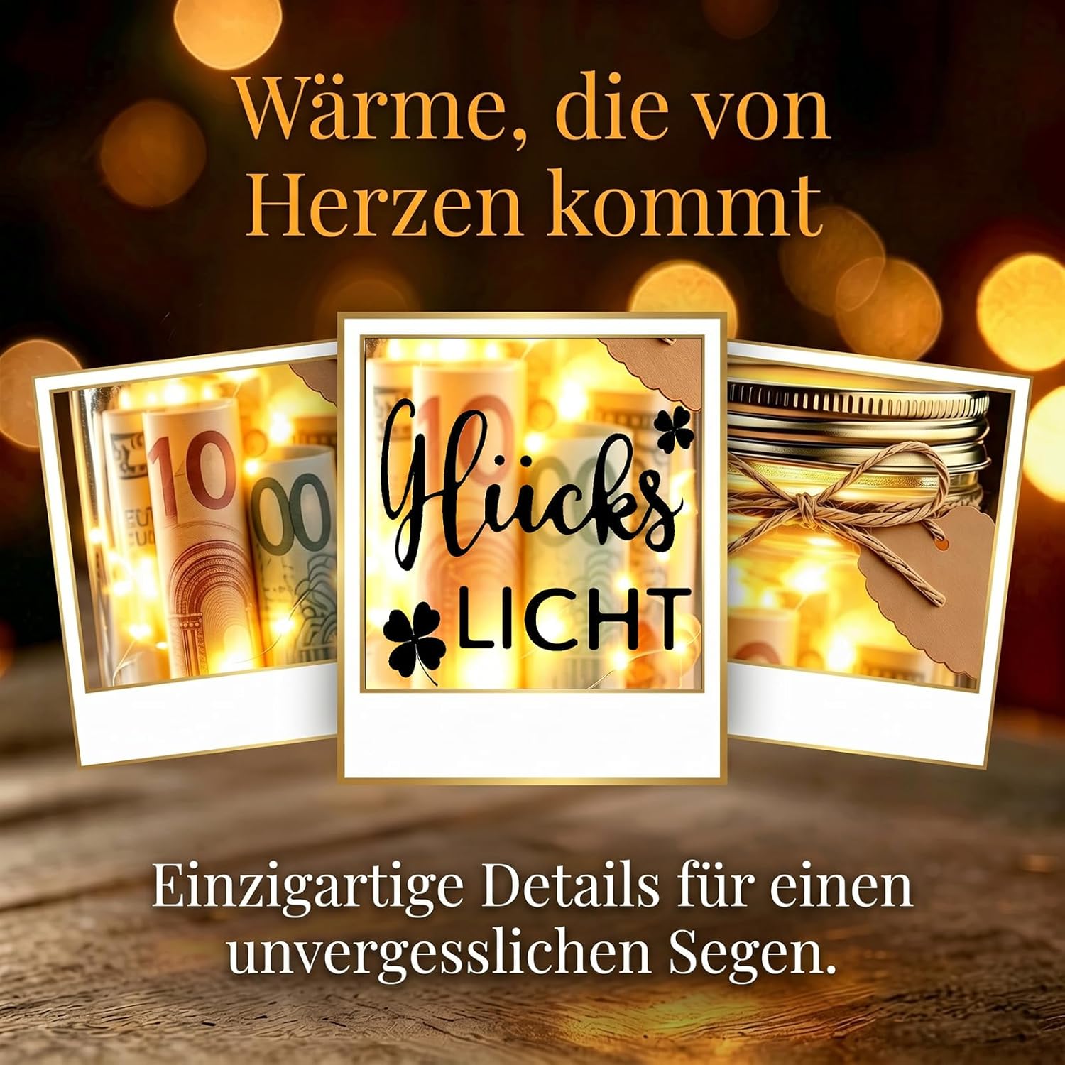 Detalle 2 de Johiux Glückslicht LED-Flaschenlicht mit „Glück zurück“ für Geldgeschenke