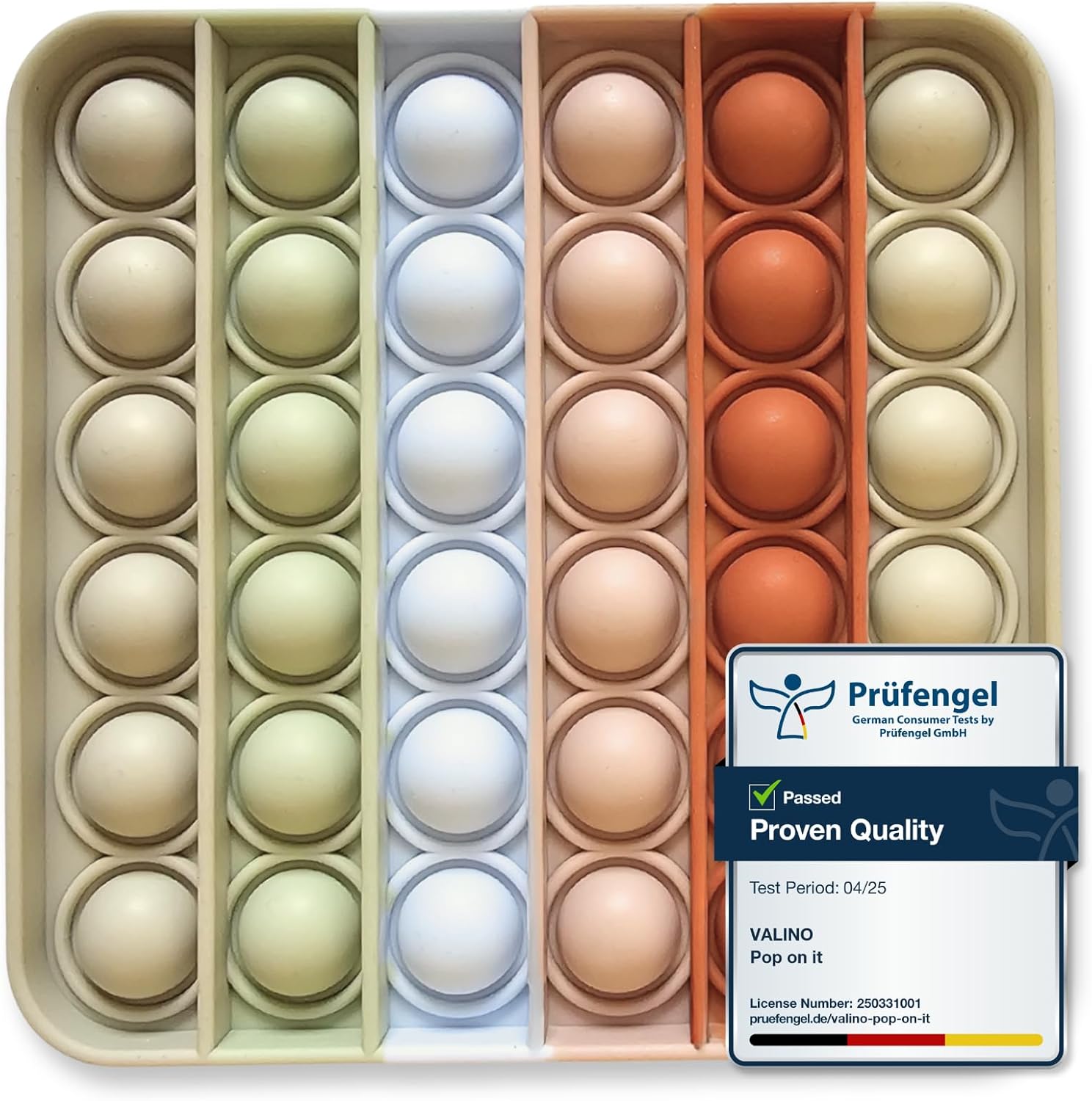 Valino PopIt Quadrato a Colori Pastello (12 x 12 cm) – fidget antistress impermeabile per bambini e adulti