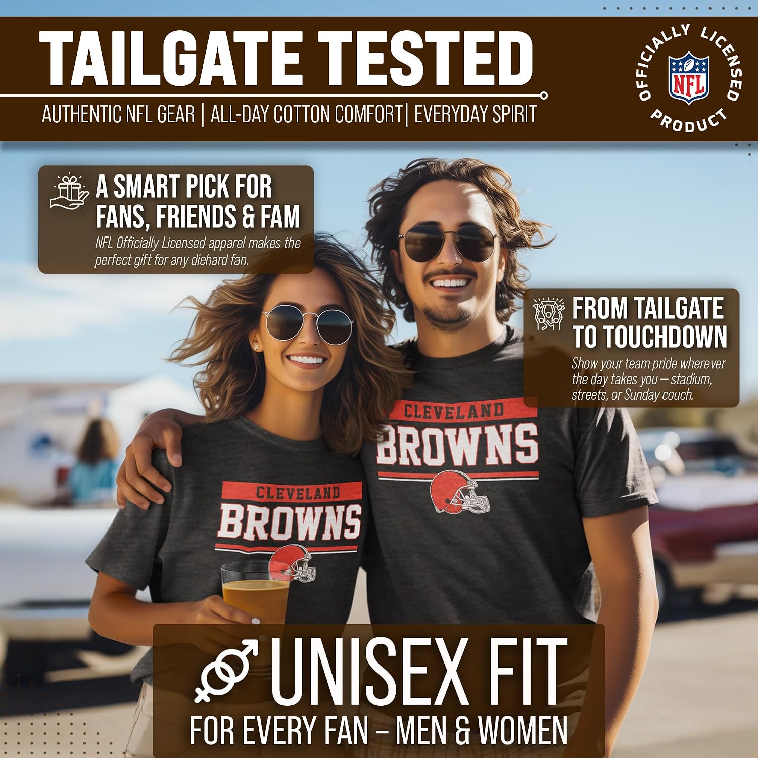 Thumbnail 4 de NFL Cleveland Browns Charcoal T-Shirt, Tagless Cotton-Blend Unisex Tee