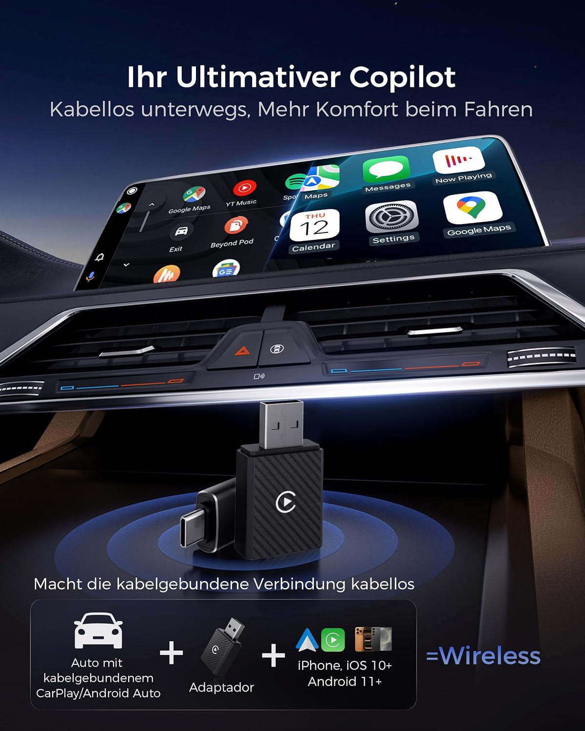 Thumbnail 1 de WityEye 2 In 1 CarPlay und Android Auto Wireless Adapter – kabellos, stabil und kompatibel