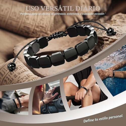 Detalle de JTHEW Pulsera ajustable de hematita para hombres: energía estable y estilo minimalista