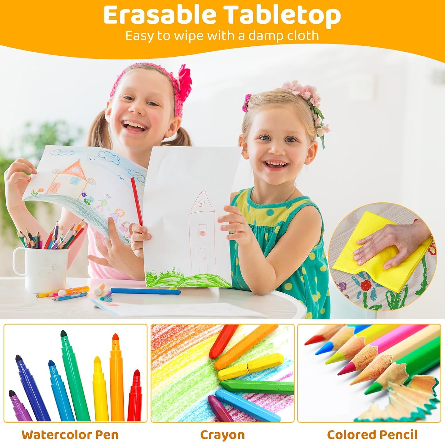 Thumbnail 1 de Clevich Kids Table with 2 Chair Sets – Height Adjustable Peanut-Shaped Art Table for Ages 2–10