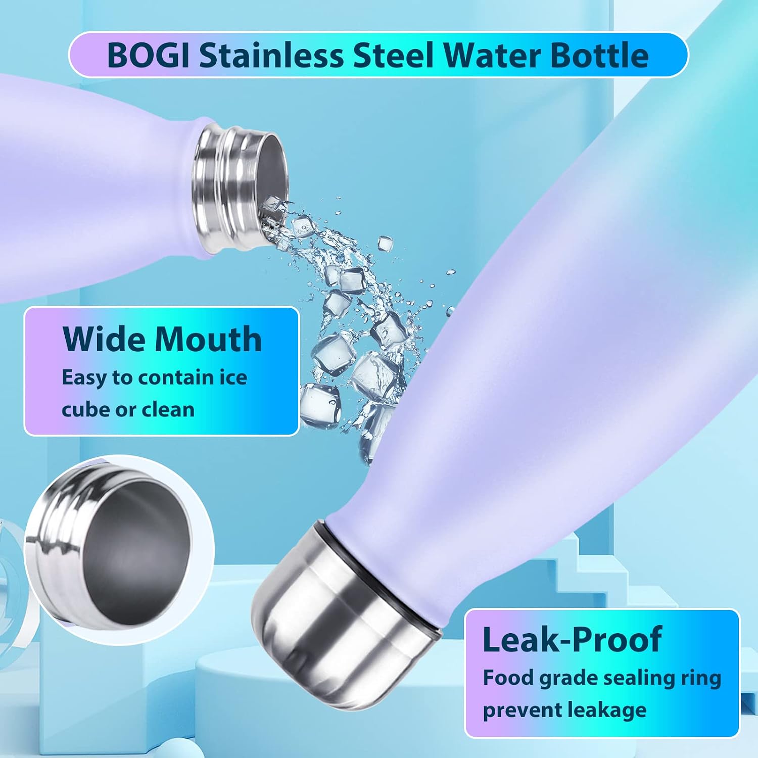 Detalle de BOGI 750ml Insulated Stainless Steel Water Bottle – Leak‑Proof, Keeps Hot or Cold