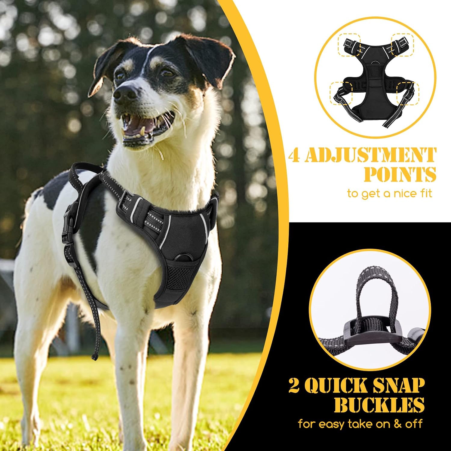 Thumbnail 6 de Nobleza Harnais Anti Traction pour Chien avec Poignée de Contrôle – Réfléchissant et Réglable, Noir (L)
