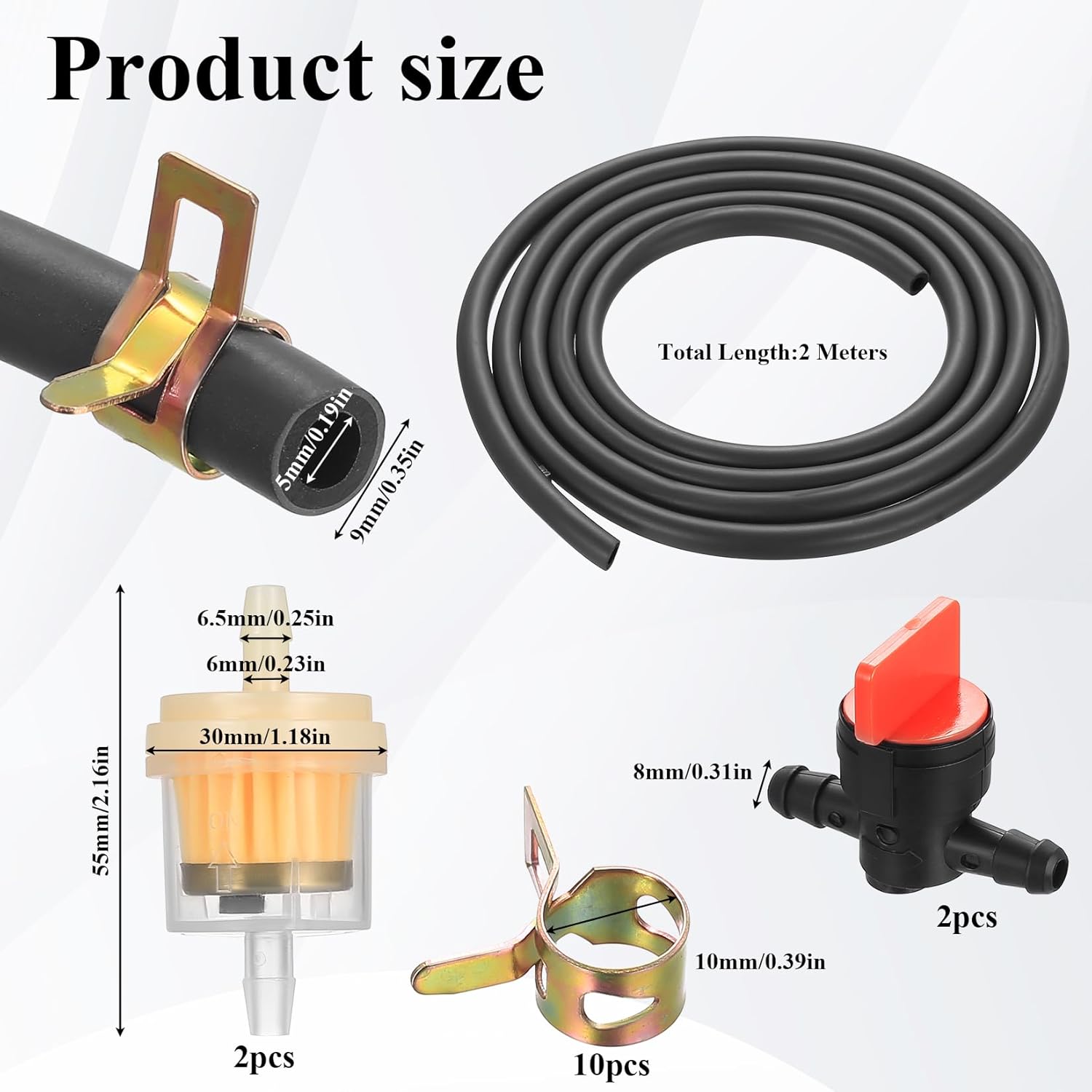Detalle 2 de Fuel Hose Set 5mm ID x 9mm OD, 2m with Filters, Taps and Clamps