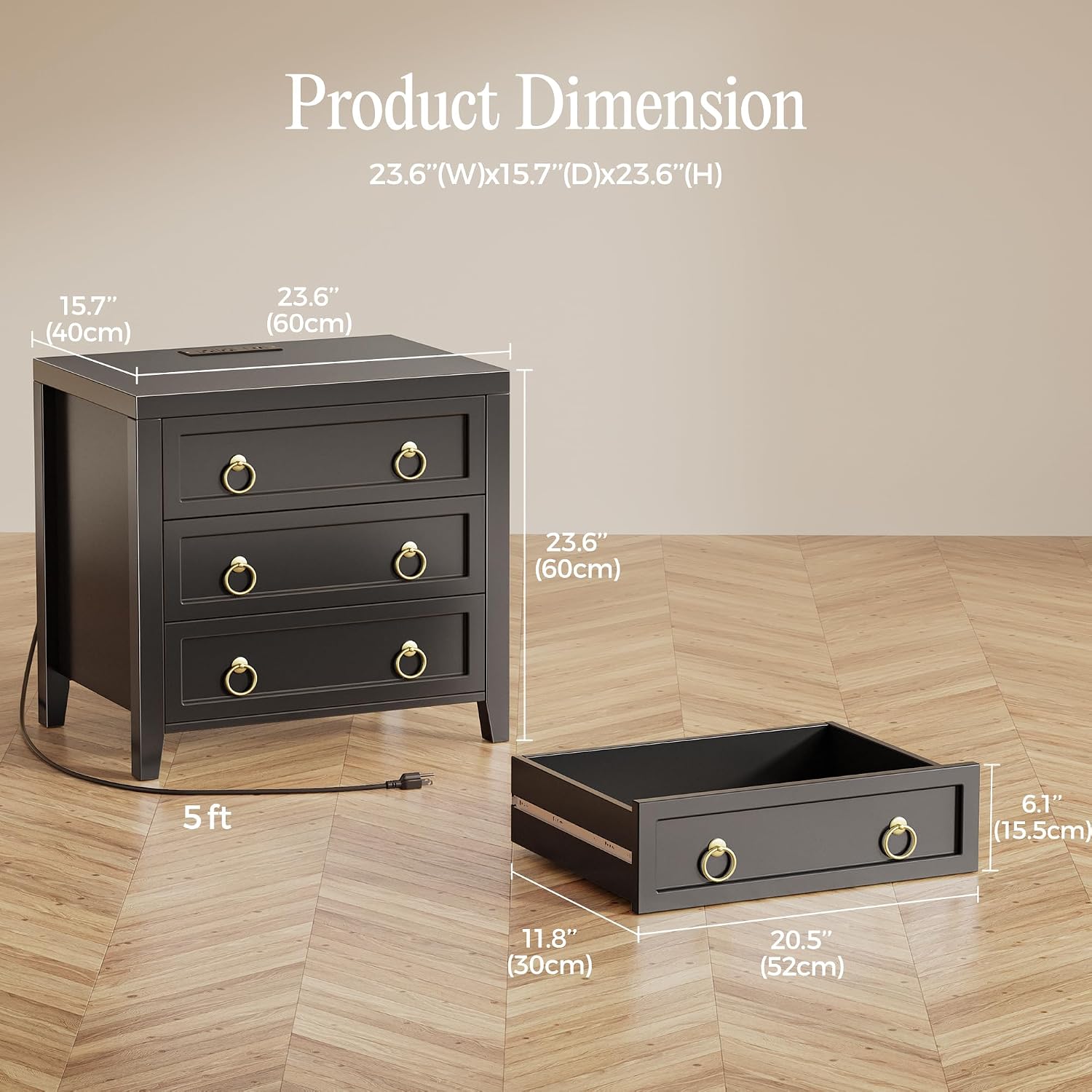 Detalle 2 de Huuger 3-Drawer Nightstand