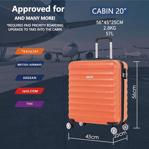 Detalle de FLYMAX 56x45x25 Easyjet Cabin Bag – 57L Lightweight Carry-On in Orange