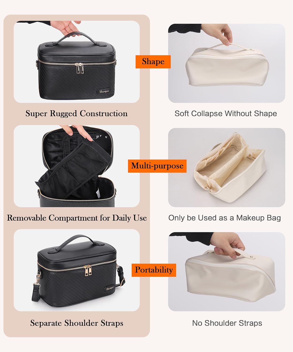 Thumbnail 6 de Youngoa Large Makeup Bag for Women waterproof PU leather cosmetic bag with divider ⌛