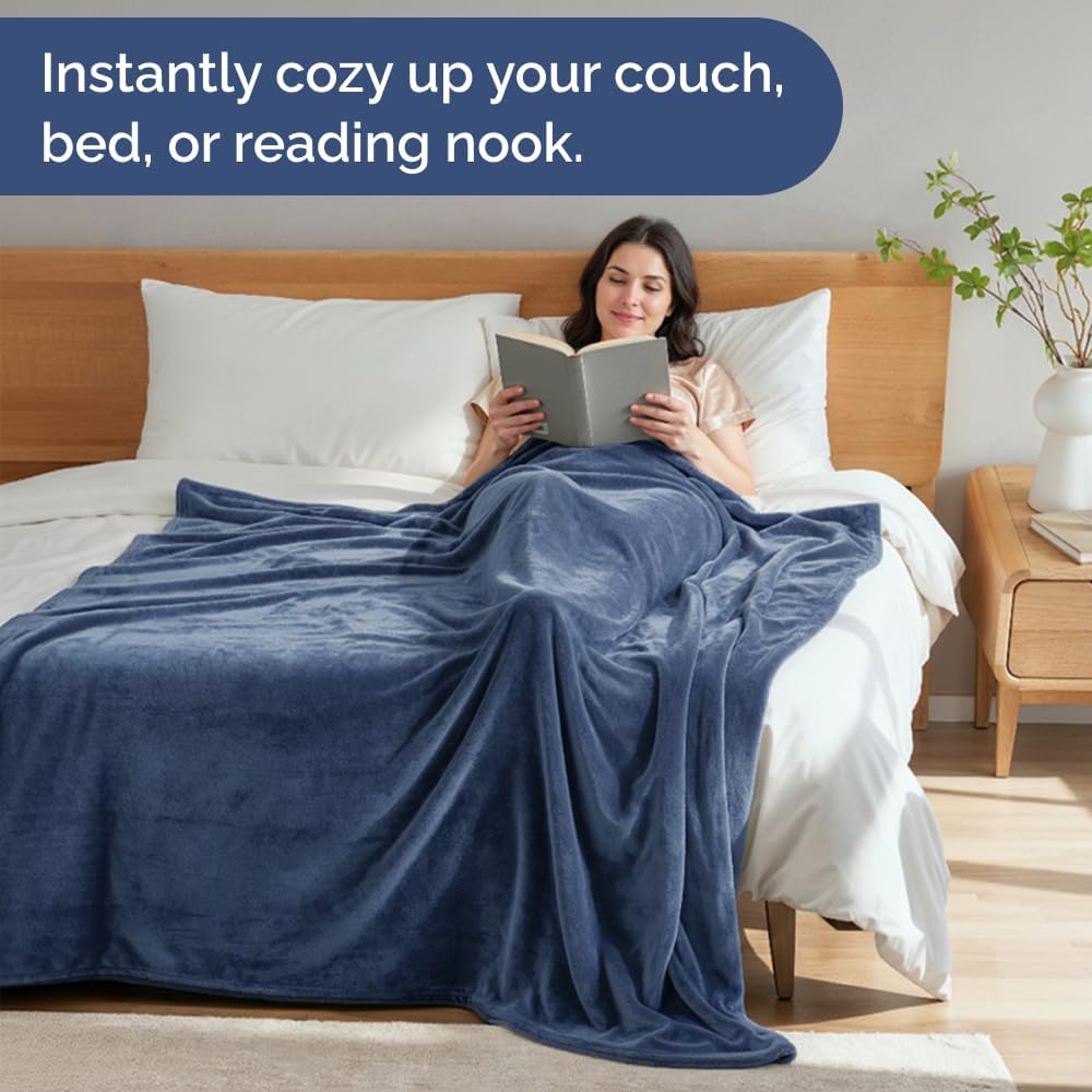 Thumbnail 3 de Ultra Soft Fleece Blanket Queen Size (Flannel Fleece Luxury) — Lightweight, Thick & Breathable in Washed Blue