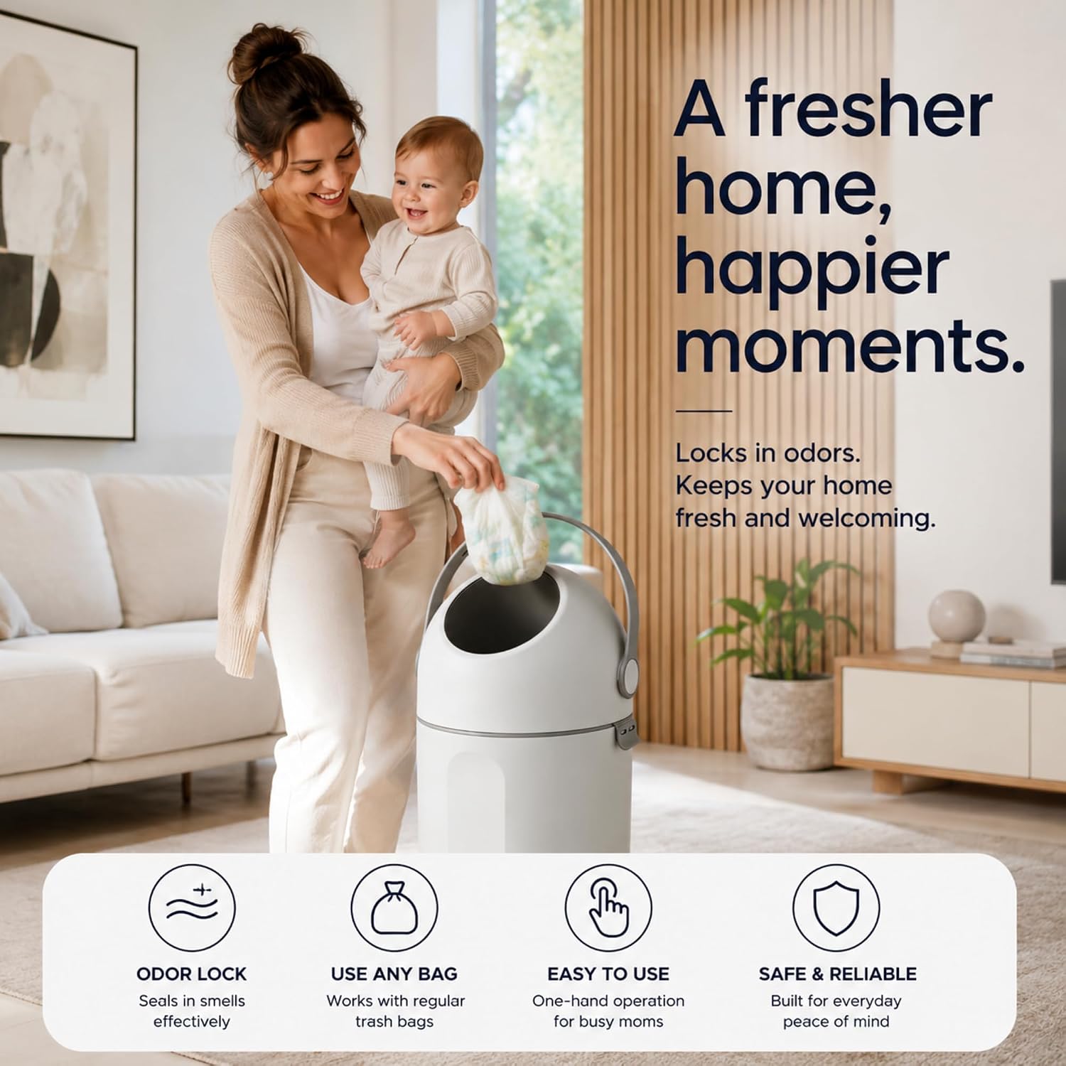 Thumbnail 5 de P@B PBell Diaper Pail, New Grey, 15 L with Odour-Control Lid