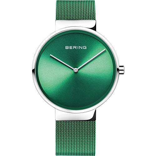 Detalle de BERING 14539-808: Orologio unisex al quarzo con cassa in acciaio, quadrante verde e cinturino Milanese